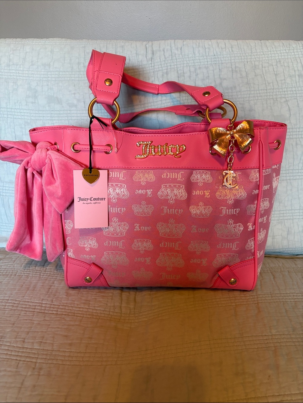 EXCLUSIVE Juicy Couture Hot Pink Logo Tote with Gold Charm